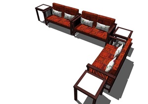 某中式室内客厅沙发组合SU(草图大师)模型