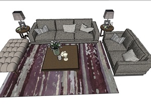 客厅沙发茶几、桌子、灯饰组合素材设计SU(草图大师)模型
