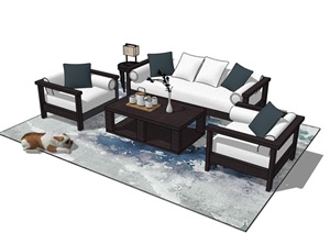 客厅沙发茶几完整组合素材设计SU(草图大师)模型