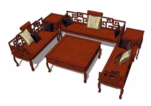 客厅桌椅组合素材设计SU(草图大师)模型