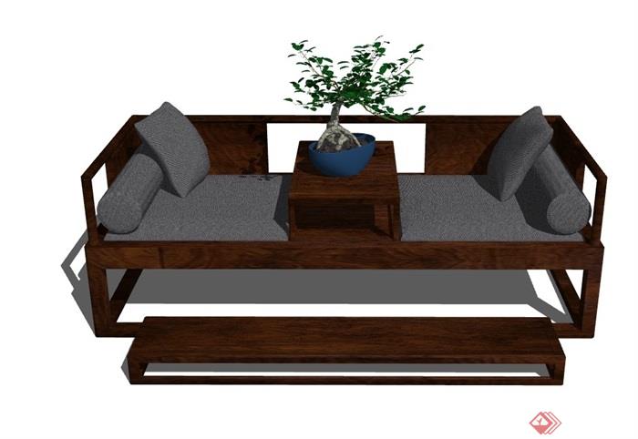中式独特客厅沙发组合素材设计su模型