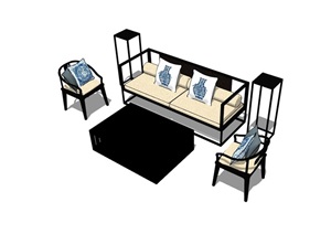 客厅沙发、桌椅组合素材设计SU(草图大师)模型