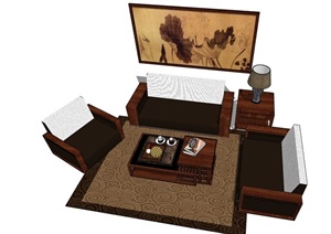 客厅沙发茶几、装饰画组合素材设计SU(草图大师)模型