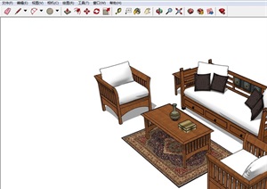 中式客厅沙发组合素材设计SU(草图大师)模型