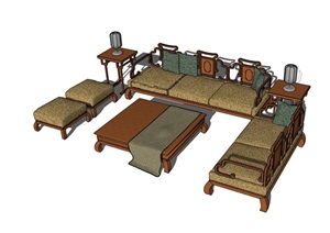 客厅中式沙发组合素材设计SU(草图大师)模型