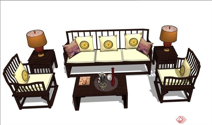 客厅沙发、桌椅、灯饰组合素材设计su模型
