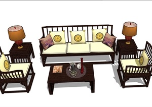 客厅沙发、桌椅、灯饰组合素材设计SU(草图大师)模型