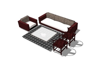 客厅沙发茶几、椅子组合素材设计SU(草图大师)模型
