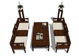 客厅沙发茶几详细组合素材设计SU(草图大师)模型