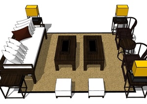 客厅沙发茶几、桌椅完整组合素材设计SU(草图大师)模型