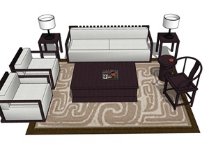 客厅沙发茶几、桌椅组合素材设计SU(草图大师)模型