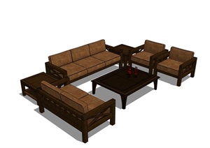 中式完整的客厅沙发组合素材设计SU(草图大师)模型