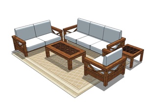 客厅桌椅沙发组合素材设计SU(草图大师)模型