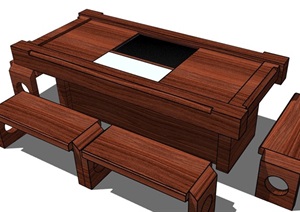 中式家具木质桌椅素材设计SU(草图大师)模型
