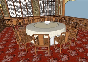 中式古家具餐桌椅素材设计SU(草图大师)模型