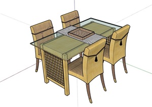中式古家具餐桌椅素材设计SU(草图大师)模型