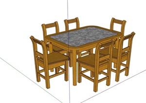 中式古家具六人餐桌椅素材设计SU(草图大师)模型