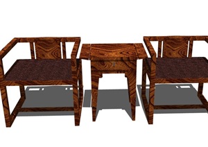 中式风格木质桌椅组合设计SU(草图大师)模型
