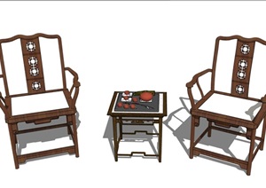 中式完整桌椅组合设计SU(草图大师)模型