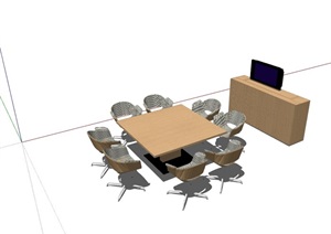 现代多人会议室办公桌椅SU(草图大师)模型