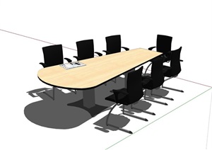 现代完整的多人会议室办公桌椅SU(草图大师)模型