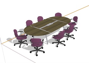 室内多人会议室办公桌椅SU(草图大师)模型