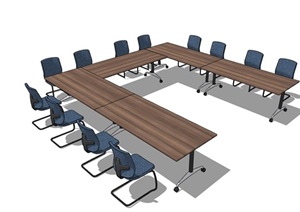 现代风格多人办公空间桌椅SU(草图大师)模型