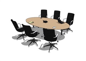 现代风格完整的办公空间桌椅SU(草图大师)模型
