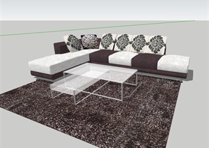 客厅空间详细的完整沙发组合SU(草图大师)模型