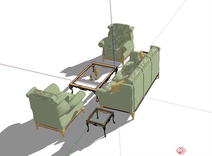 欧式风格客厅空间详细的完整沙发组合su模型