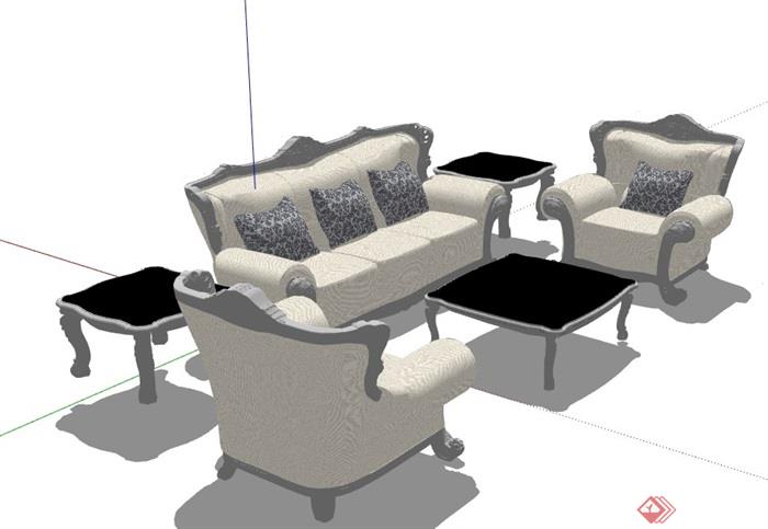 欧式客厅空间详细的完整沙发组合su模型
