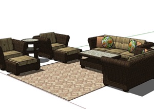 现代客厅空间详细的完整沙发组合SU(草图大师)模型