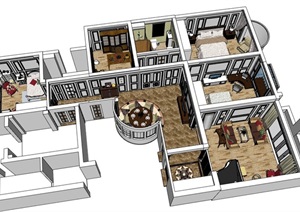 现代住宅室内空间家装详细设计SU(草图大师)模型
