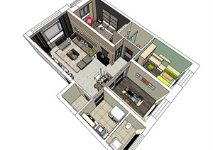 现代小户型住宅室内空间家装设计SU(草图大师)模型
