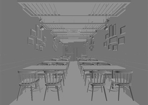 现代loft工业风餐饮餐厅空间设计3d模型