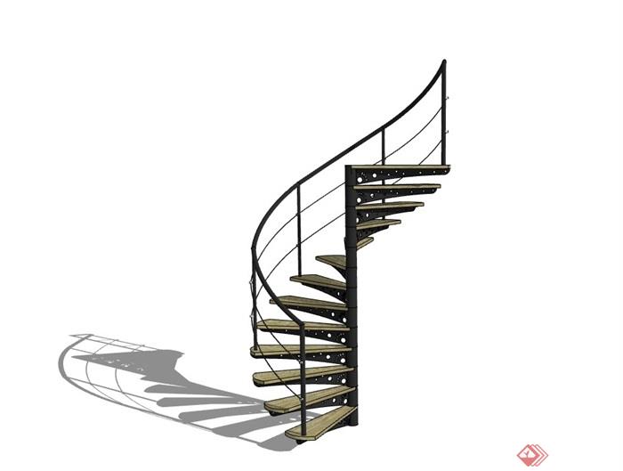 旋转室内详细的完整楼梯素材设计su模型