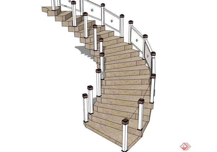 室内详细的完整旋转楼梯素材设计su模型