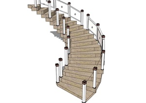 室内详细的完整旋转楼梯素材设计SU(草图大师)模型