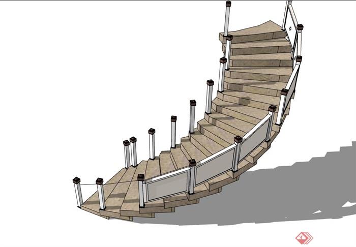 室内详细的完整旋转楼梯素材设计su模型