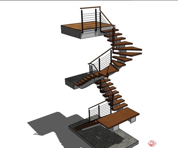 室内完整楼梯素材设计su模型
