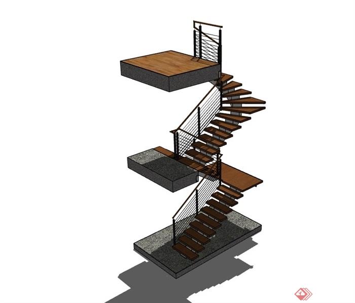 室内完整楼梯素材设计su模型