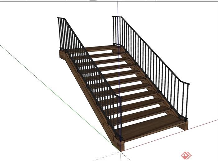 室内详细的完整楼梯及栏杆素材设计su模型