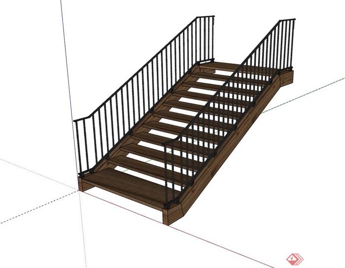 室内详细的完整楼梯及栏杆素材设计su模型