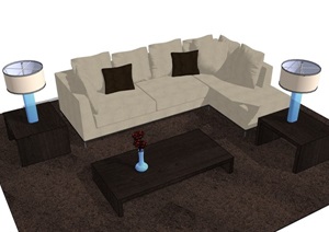 客厅沙发茶几、灯饰素材设计SU(草图大师)模型