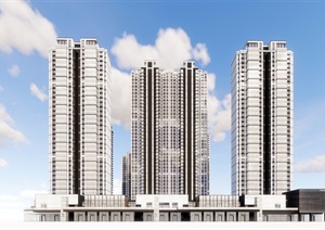 某现代风格沿街商业 高层住宅SU(草图大师)精细模型