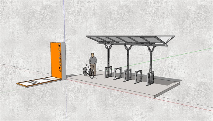 城市公共自行车泊位自行车架su模型素材(3)