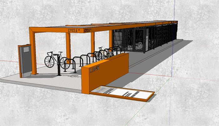 城市公共自行车泊位自行车架su模型素材(5)