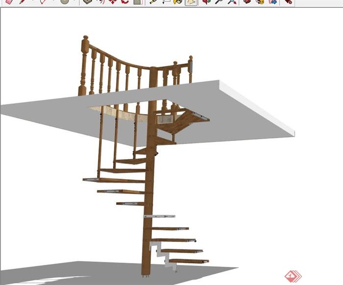 旋转完整楼梯设计su模型