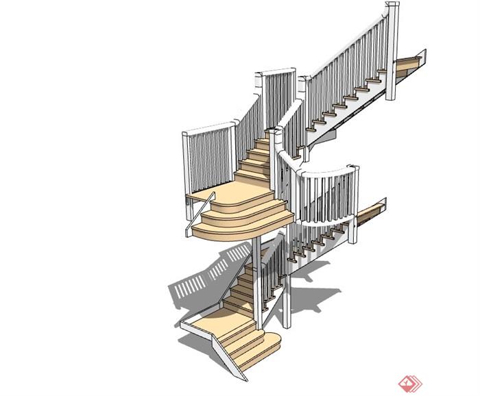室内详细的现代完整楼梯设计su模型
