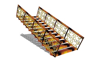 某室内详细的欧式栏杆楼梯设计SU(草图大师)模型